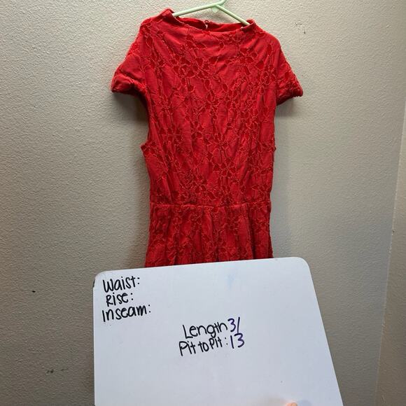 Free People Red Fit Flare Mini Boho Floral Burnout Embroidered Dress SZ XS - Picture 5 of 6